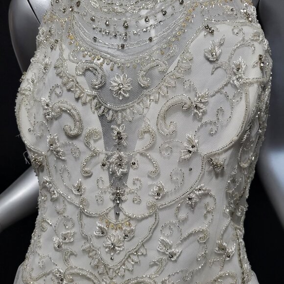 NWT~$1750~SOPHIA TOLLI~12~IVORY BEADED LACE FIT & FLARE HALTER WEDDING DRESS - Picture 6 of 16